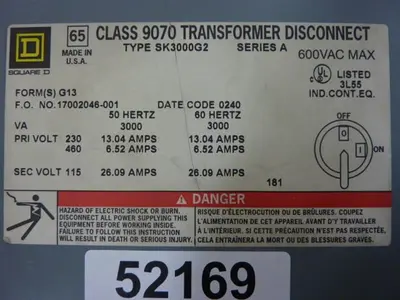 Used SQUARE D 9070-SK3000G2 Transformers Michigan US | Ideal Machinery #1275247