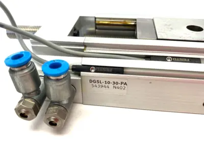 USED FESTO MINI SLIDE 30MM STROKE 543944 W/ DUAL PROXIMITY SWITCHES