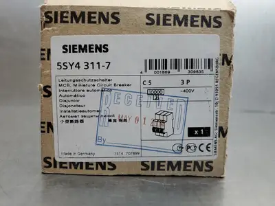 USED Siemens 5SY4 311-7 MCB C5 Circuit Breaker, 5A, 3P, 400VAC