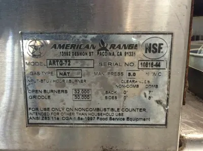 75-0286 72” American Range Heavy Duty Thermostatic Griddle