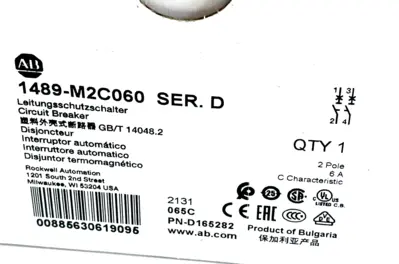 A / B 1489-M2C060 CIRCUIT BREAKER SER. D 1489M2C060 NEW, SURPLUS