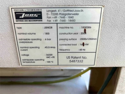 Used 2004 JOOS JUNIOR Hot Stamping Presses California US | MachineryMax #1388412