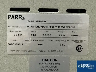 USED Parr 160 mL Parr Mini Reactor, 2950#, S/S, Model 4566B