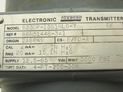 Foxboro 823DP-I3S1NL0-Y Electronic Pressure Transmitter 12.5-65VDC 3000PSI