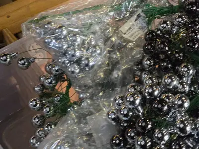 Lot of (1 Plastic Tub) Silver Ball Ornament Picks