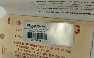NEW DUFF NORTON 430111 8 17 4221 ROTARY UNION
