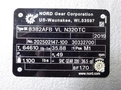 NORD Gear Type SK 8382AFB VL N320TC Unicase Gearbox 35.88:1 Ratio Surplus