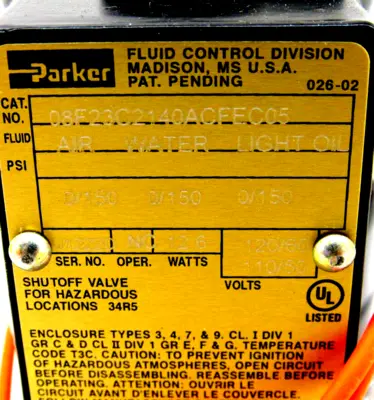 NEW PARKER 08F23C2140ACFEC05 COMPLETE VALVE 120/60 110/50