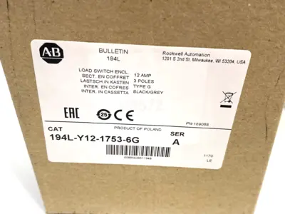 USED ALLEN BRADLEY SER. A ENCLOSED LOAD SWITCH, DOOR COUPLING ROTARY