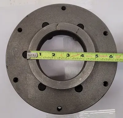 LATHE BACK PLATE D1-6 CAMLOCK, 6 PINS, 8.25” OD, 3.5” THROUGH HOLE ID