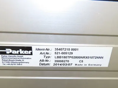 Parker 521-005129 Belt Driven Linear Actuator 2800mm Stoke Rodless Servo 180mm W