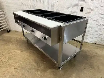 Used Vollrath Used 61" Vollrath 38104 ServeWell Electric Four Pan Sealed Well Hot Food Table 120V - TH1 Steam Tables (Food) Illinois US | Falcon Restaurant Supply #1374829