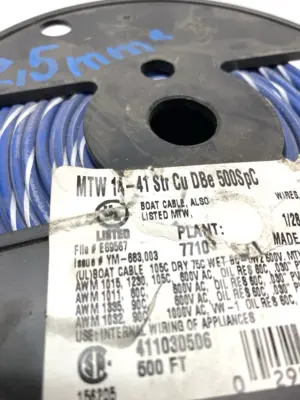 USED INTERNATIONAL WIRE AND CABLE MTW 14 BLU/WHT 500 WHITE STRIPE 450FT 029892254711