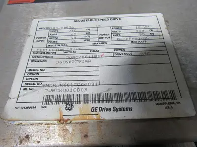 GE General Electric 7VRCK001CD03 Adjustable Speed Drive 15Hp 240V 55A