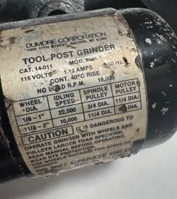 Precision Dumore 14-011 Tool Post Grinder Motor Lathe 8385 Machinist