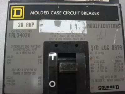 Square D FAL34020 Molded Case Circuit Breaker 20 Amps 480VAC Used