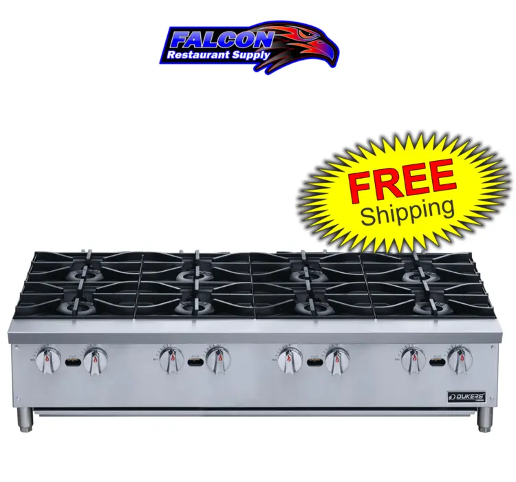 New | in-Stock Dukers New Dukers DCHPA48 Hot Plate with 8 Burners Hot Plates Illinois US | Falcon Restaurant Supply #1376273