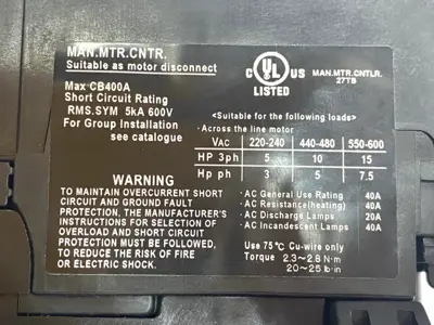 Used Fuji Manual Motor Controller 3P 40A 600V Rotary Handle w/BZ6TB10C-3 Starters Michigan US | Maverick Industrial Sales #1395311