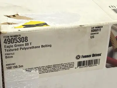 USED FENNER DRIVES EAGLE GREEN 89T TEXTURED POLYURETHANE ROUND BELTING 100FT