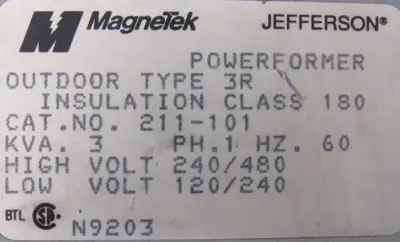 NEW MAGNETEK 211-101 TRANSFORMER 3 KVA 211101500 240/480 120/240
