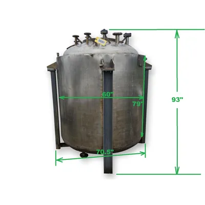 Used 2,000 L 316L Stainless Jacketed Pressure Vessel Reactor Slurry Feed Tank
