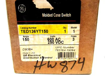 NEW GENERAL ELECTRIC TED136YT150 CIRCUIT BREAKER 3 POLE 150A