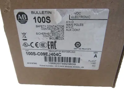 ALLEN BRADLEY 100S-C09EJ404C SAFETY CONTACTOR SER A 100SC09EJ404C NEW, SURPLUS