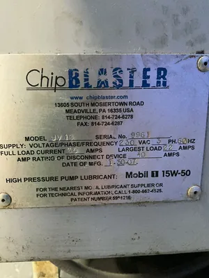 Used 2007 CHIP BLASTER JY10 Chemical & Process Equipment Ohio US | HGR 24 #1144842