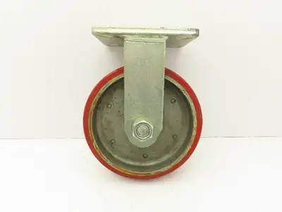 10"x 3" Red Polyurethane Aluminum Caster Wheel on Rigid Steel Plate