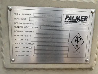 USED 2015 PALMER OF TEXAS 500BBL VERTICAL TANK