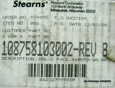 NEW STEARNS 108758103002 MOTOR BRAKE REV B 440/480V