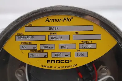 Erdco Armor-Flo Model 3464-10T6 Flow Meter Water 200PSIG 0 to 20 GPM x10 #2565