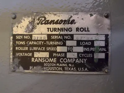 120 TON (240,000 LBS) RANSOME PANDJIRIS POWERED TANK TURNING ROLLS, POWER & IDLER: STOCK #23143