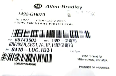 ALLEN BRADLEY 1492-GH070 CIRCUIT BREAKER B 1492GH070 NEW, SURPLUS