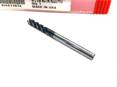 USED ACCUPRO SQUARE END MILL: 4MM DIA, 14MM LOC, 4 FLUTE, SOLID CARBIDE