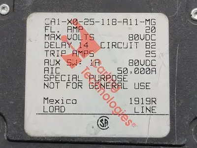 Used CARLING TECHNOLOGIES CA1-X0-25-118-A11-MG Switchgears British Columbia CA | Lenmark #241453