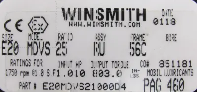 NEW WINSMITH E20MDVS21000D4 GEAR REDUCER 25:1
