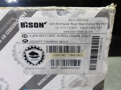Bison 8" 4 Jaw Self Centering Manual Chuck (Plain Back) 7-845-0800 (LOC1092B)