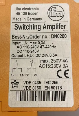 Used EFECTOR IFM DN0200 Misc Electrical & Power Parts Ohio US | Surplus Asset Holdings #1238308