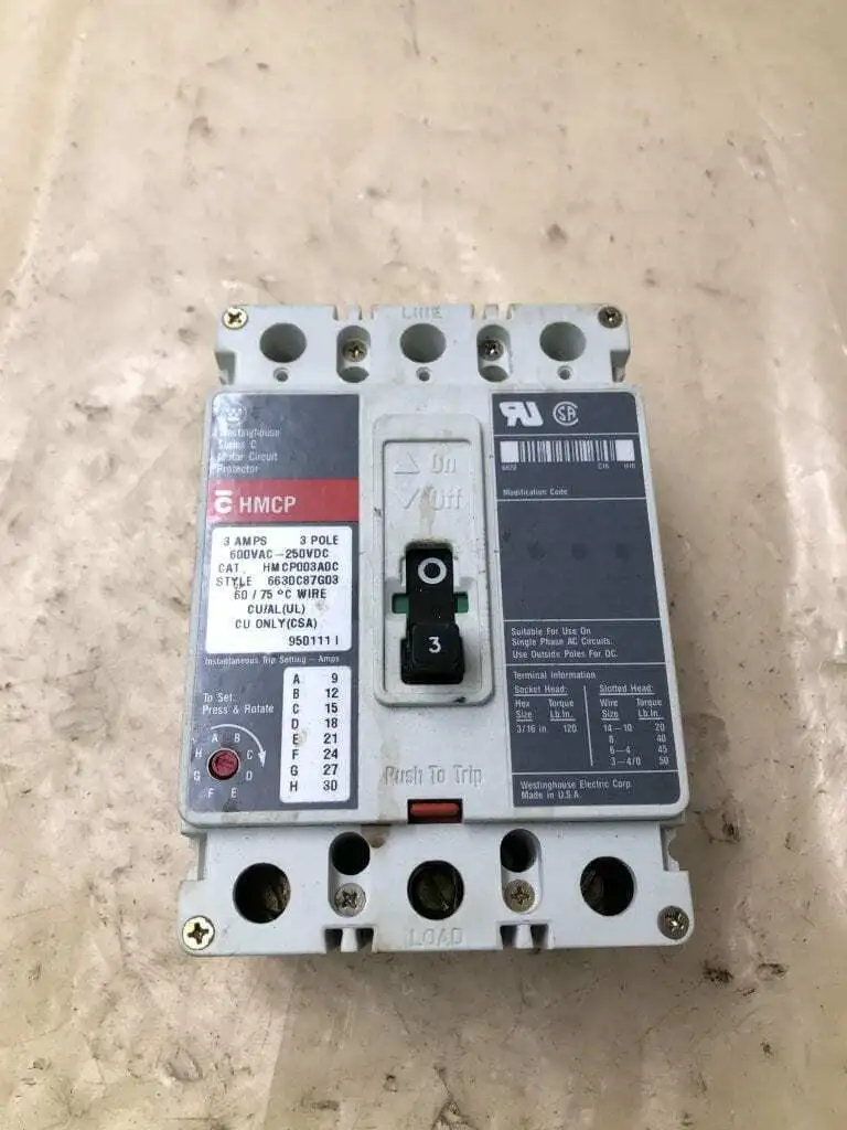 Westinghouse HMCP003A0C 3A Circuit Breaker 600 VAC 3 amp