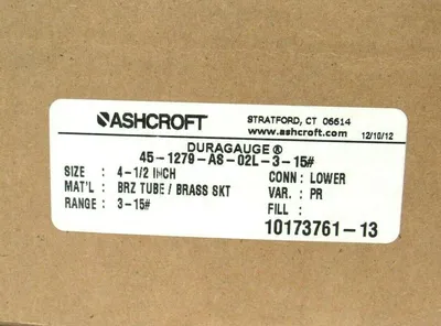 NEW ASHCROFT 45-1279-AS-02L-3-15# PRESSURE GAUGE 451279AS02L315