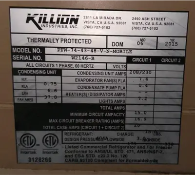 167-0575 Killion Self Contained Produce Deli Display Cooler