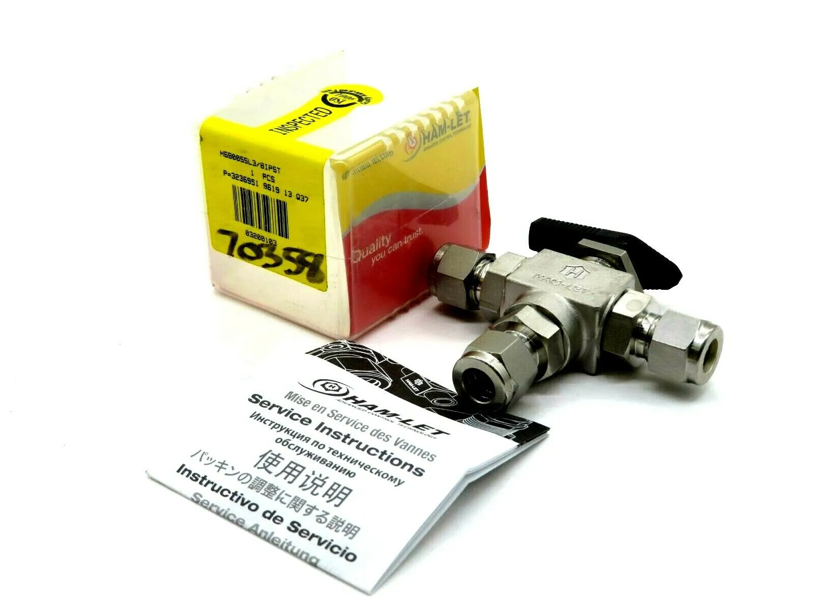 NEW HAM-LET H6800SSL3/8IPST 3 WAY BALL VALVE