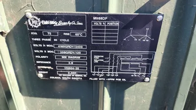 75 KVA 3 Phase Padmount Transformer 4160 GRDY 2400 to 208Y 120