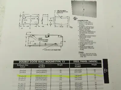 E-Box DW304210N12 Electrical Enclosure Wall Mount Dual Door 30x42x10" 40A Switch