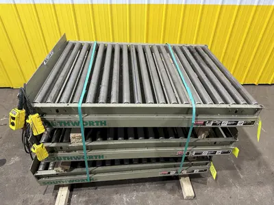 3800 LBS X 60" X 42" SOUTHWORTH HYDRAULIC SCISSOR LIFT TABLE WITH ROLLER CONVEYOR TOP, 110 VOLT: STOCK #20890
