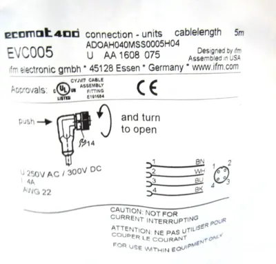 LOT OF 5 NEW IFM EFECTOR ADOAH040MSS0005H04 CABLES EVC005
