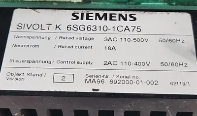 Used Siemens Siemens 6SG6310-1CA75 PLC Processors | Palmetto Automation #1151676