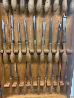 5986-385 Antique Holtzapffel & Co Ornamental Lathe 54 Turning Tools Chisel Set, London