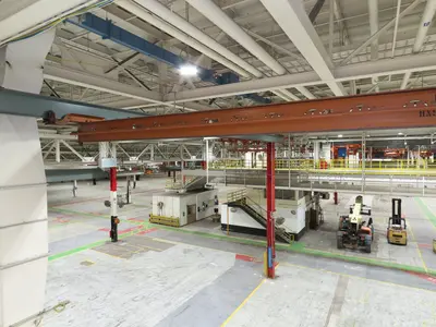 Cleveland Tramrail P&H 1 Ton Single Girder Underhung Bridge Crane 45' 10" Span